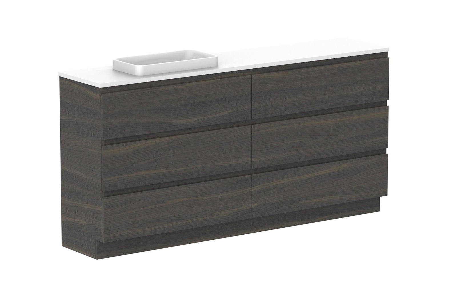 ADP Glacier Ensuite All-Drawer Trio Floor Mount Vanity 1800mm left offset bowl, benchtop