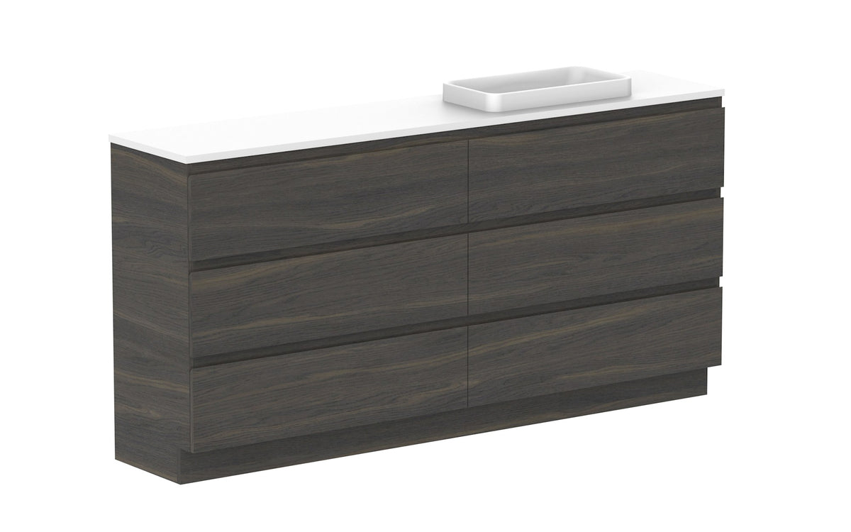 ADP Glacier Ensuite All-Drawer Trio Floor Mount Vanity 1800mm right offset bowl, benchtop