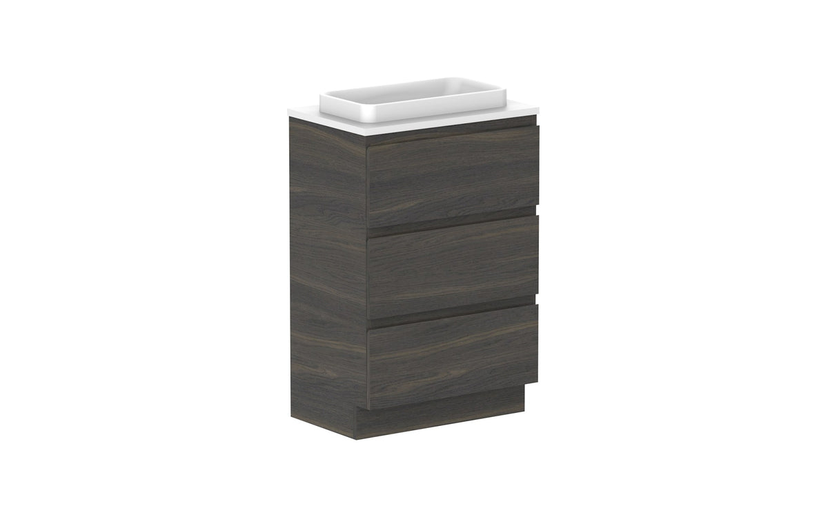 ADP Glacier Ensuite All-Drawer Trio Floor Mount Vanity 600mm centre bowl, benchtop
