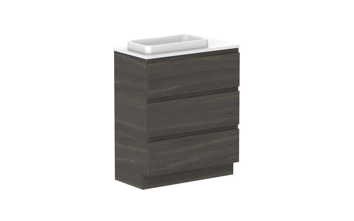 ADP Glacier Ensuite All-Drawer Trio Floor Mount Vanity 750mm left offset bowl, benchtop