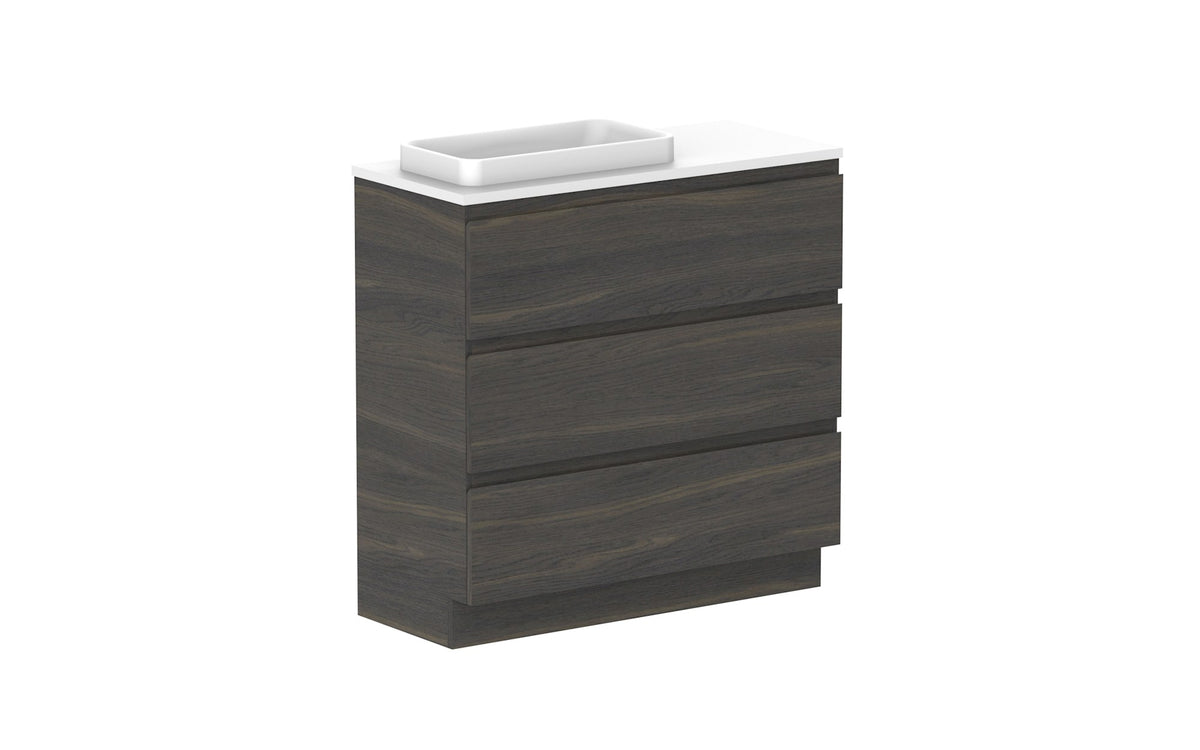 ADP Glacier Ensuite All-Drawer Trio Floor Mount Vanity 900mm left offset bowl, benchtop