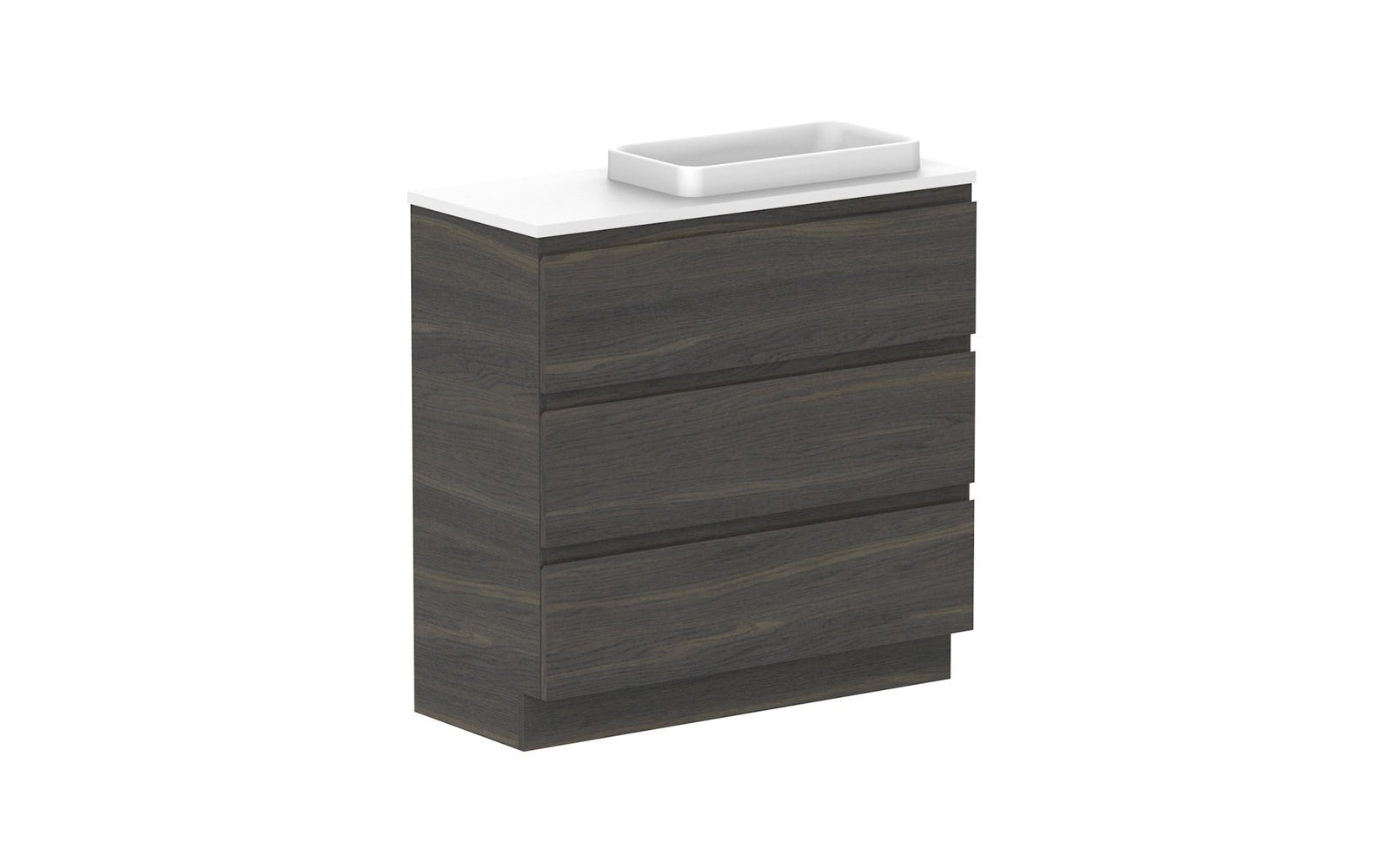 ADP Glacier Ensuite All-Drawer Trio Floor Mount Vanity 900mm right offset bowl, benchtop