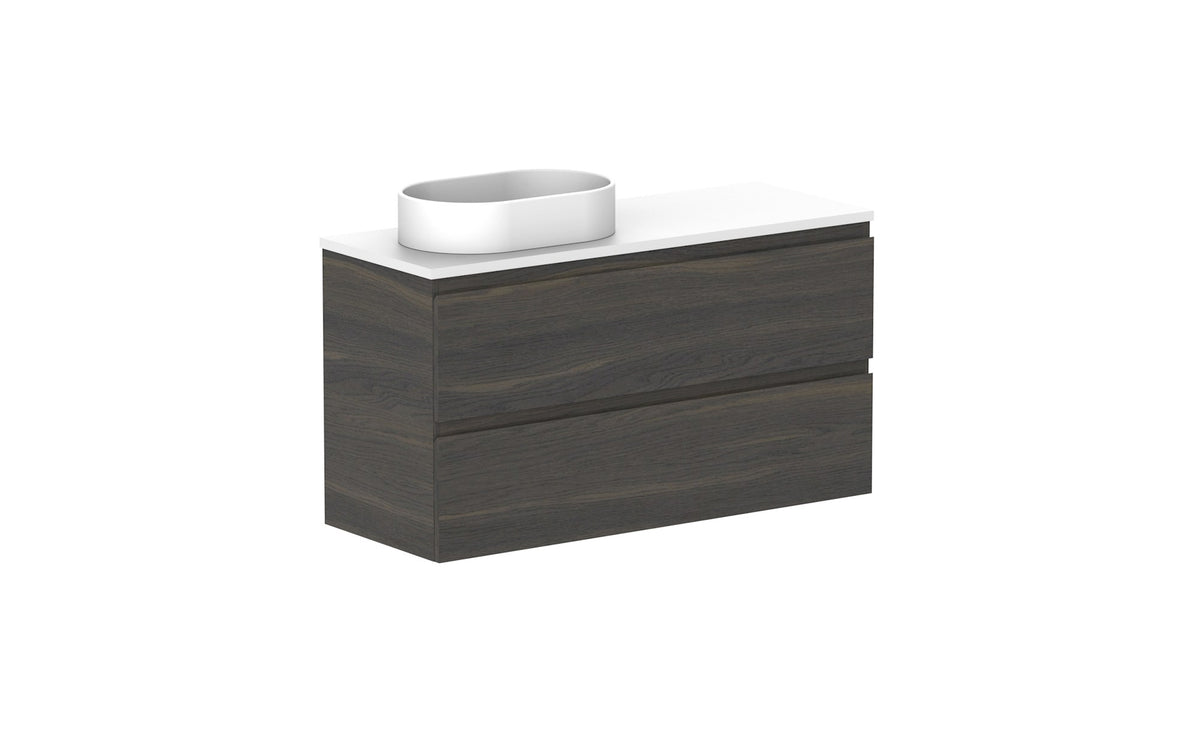 ADP Glacier Ensuite All-Drawer Twin Wall Hung Vanity 1050mm left offset bowl, benchtop