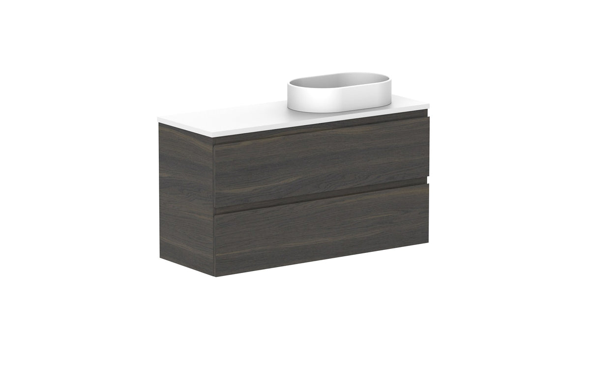 ADP Glacier Ensuite All-Drawer Twin Wall Hung Vanity 1050mm right offset bowl, benchtop