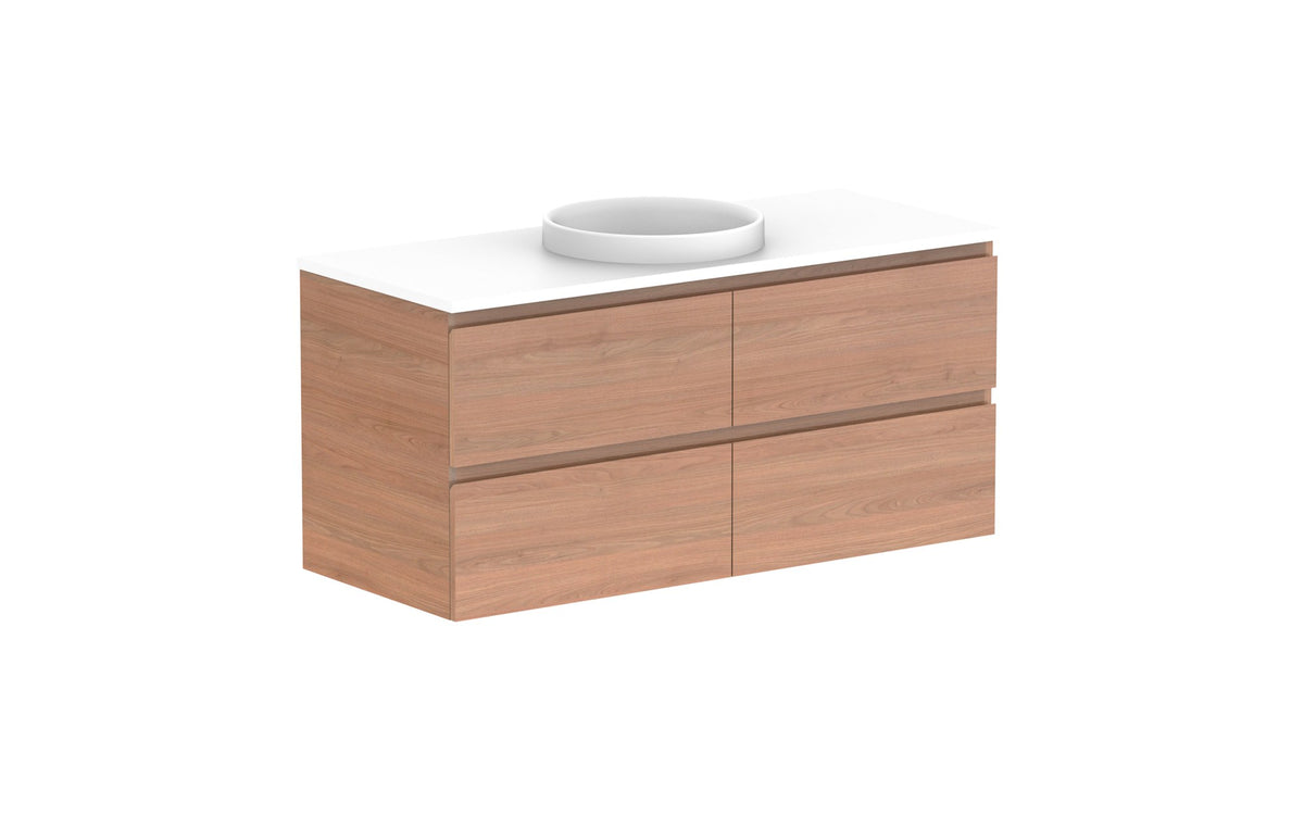 ADP Glacier Full Depth All-Drawer Twin Wall Hung Vanity 1200mm centre bowl, benchtop