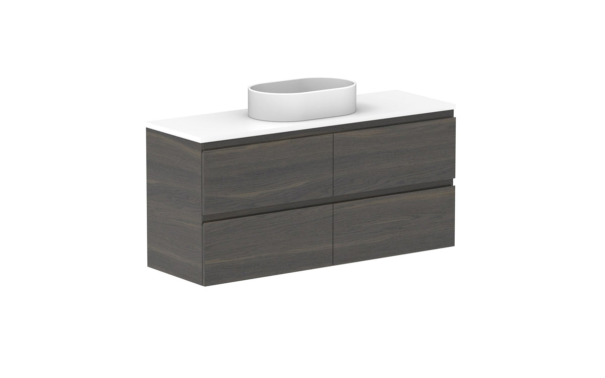 ADP Glacier Ensuite All-Drawer Twin Wall Hung Vanity 1200mm centre bowl, benchtop