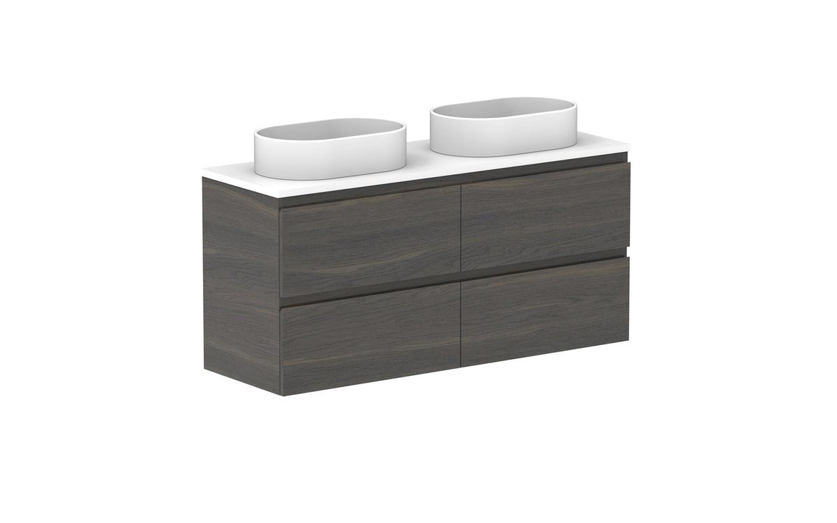 ADP Glacier Ensuite All-Drawer Twin Wall Hung Vanity 1200mm double bowl, benchtop