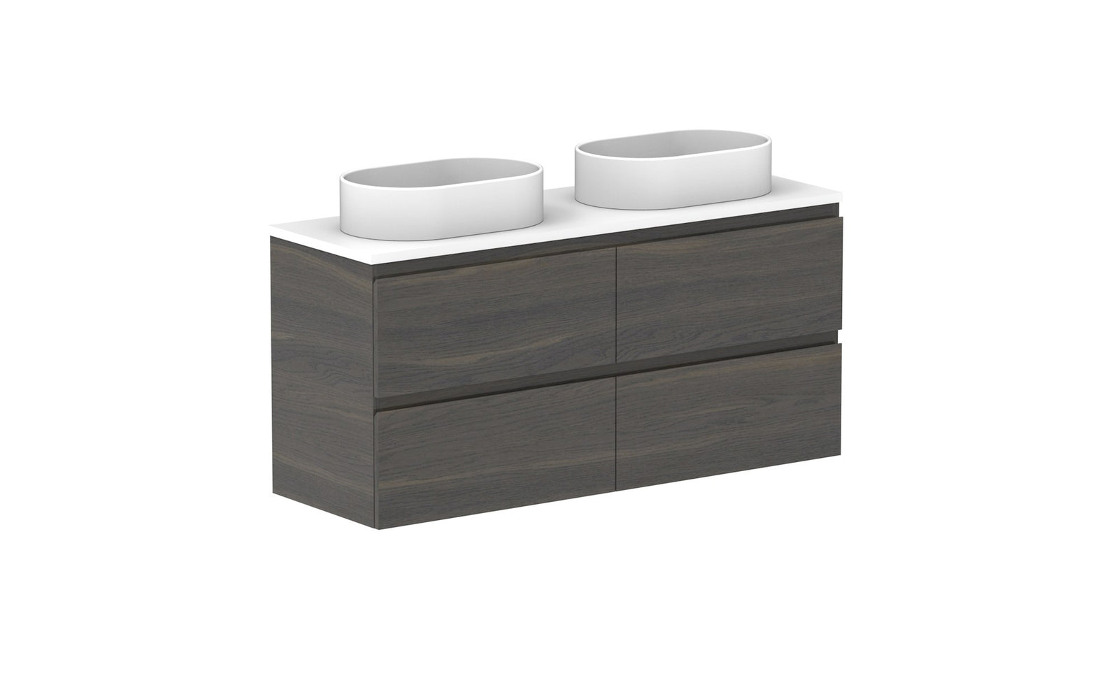 ADP Glacier Ensuite All-Drawer Twin Wall Hung Vanity 1200mm double bowl, benchtop