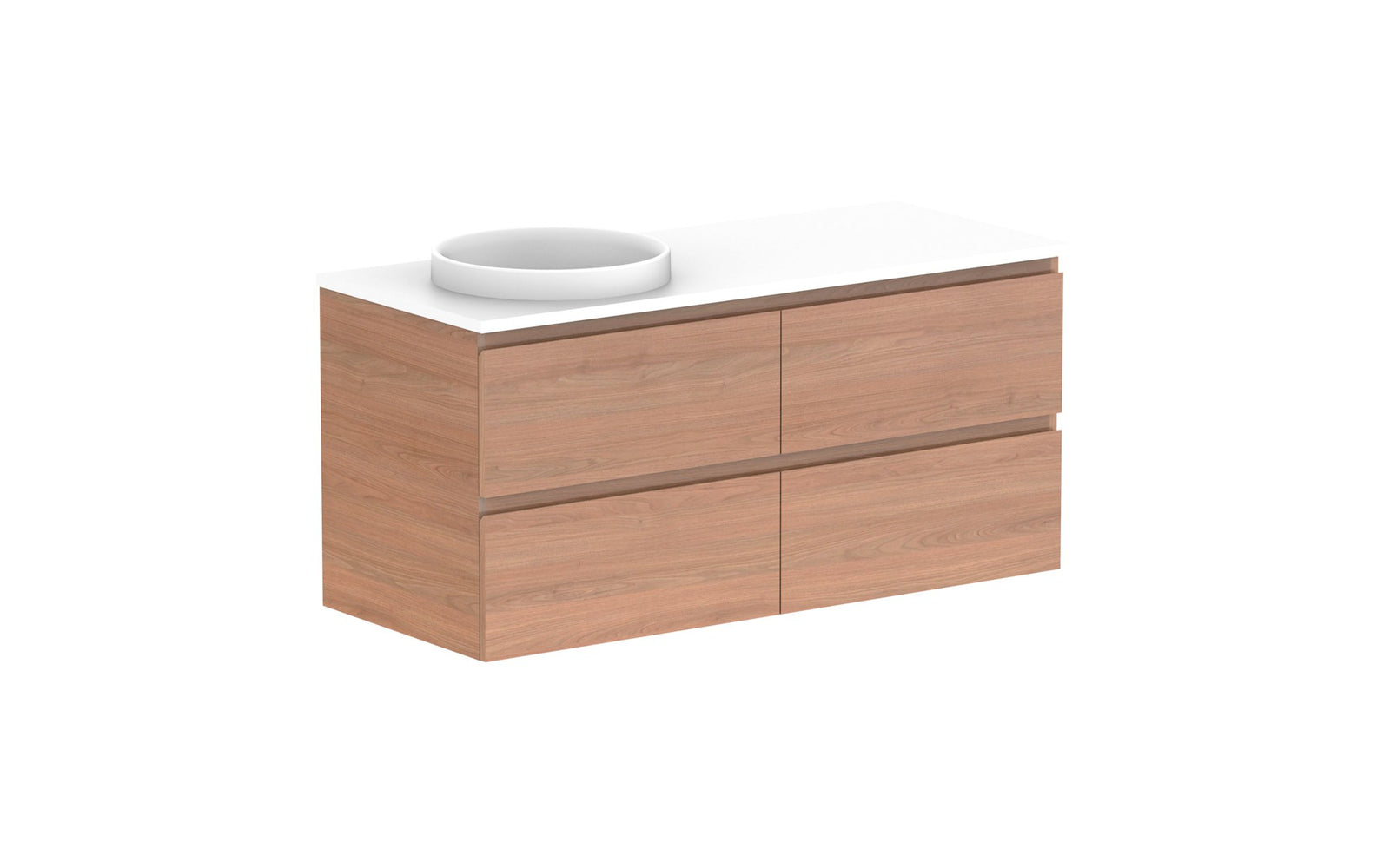 ADP Glacier Full Depth All-Drawer Twin Wall Hung Vanity 1200mm left offset bowl, benchtop