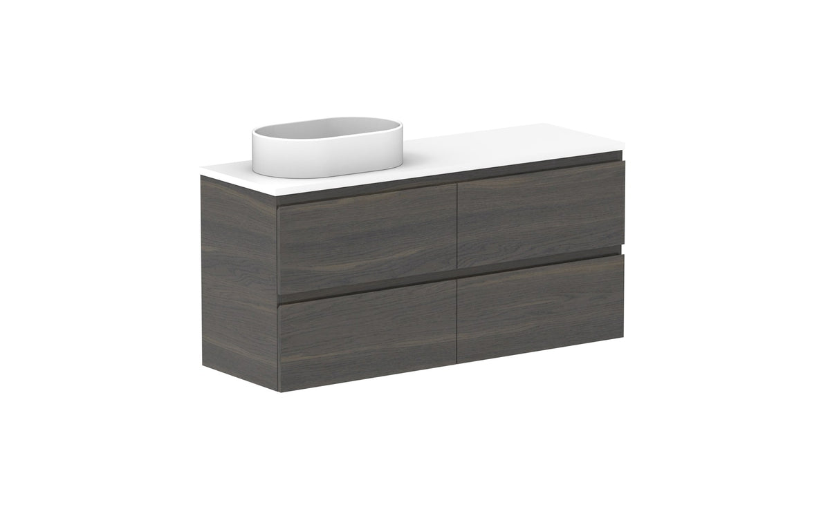 ADP Glacier Ensuite All-Drawer Twin Wall Hung Vanity 1200mm left offset bowl, benchtop