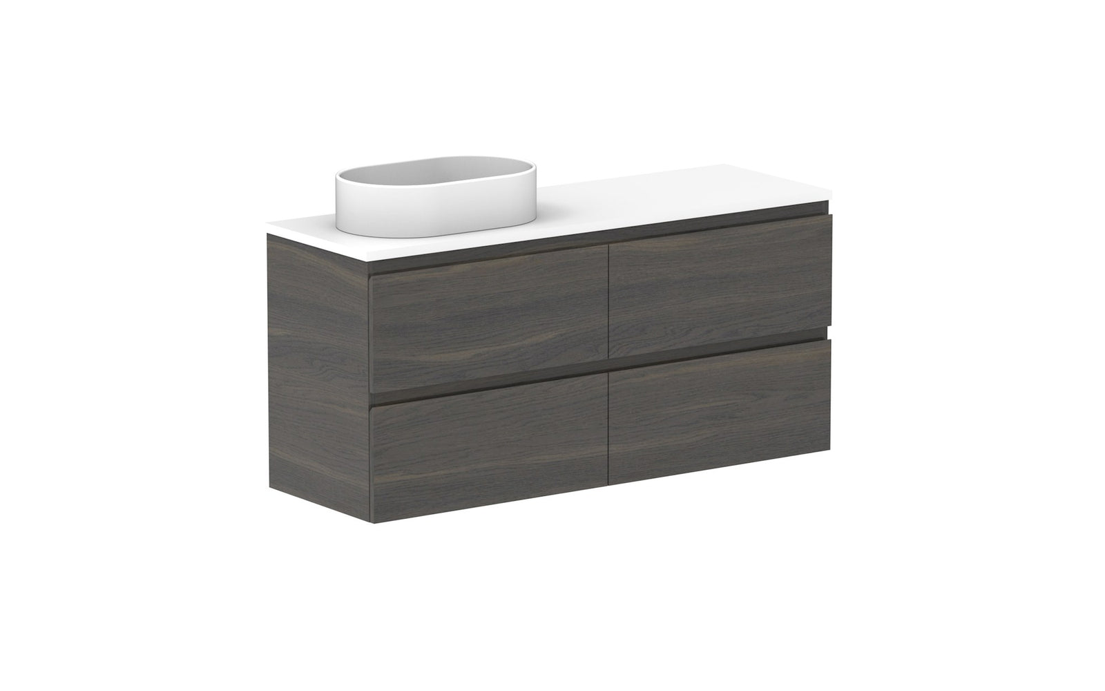 ADP Glacier Ensuite All-Drawer Twin Wall Hung Vanity 1200mm left offset bowl, benchtop