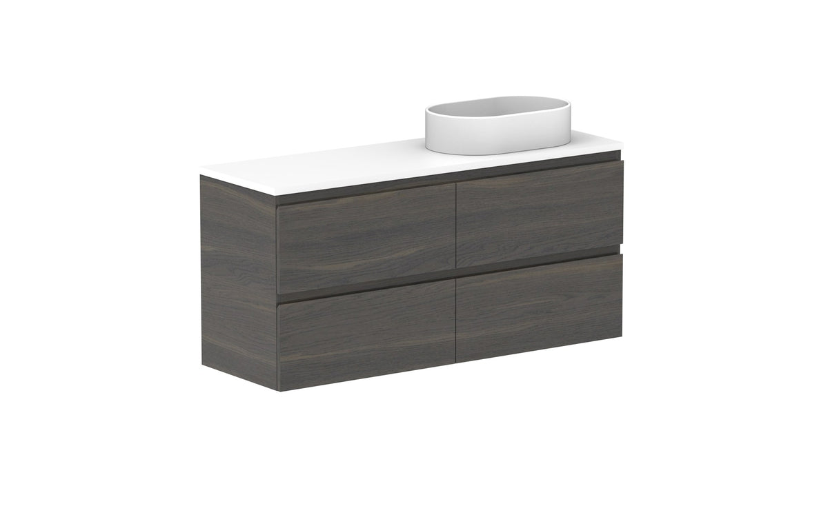 ADP Glacier Ensuite All-Drawer Twin Wall Hung Vanity 1200mm right offset bowl, benchtop
