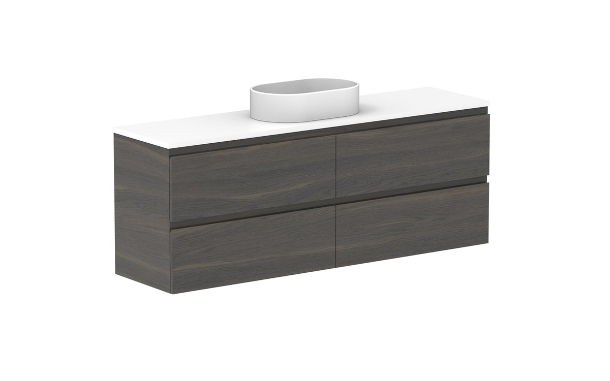 ADP Glacier Ensuite All-Drawer Twin Wall Hung Vanity 1500mm centre bowl, benchtop
