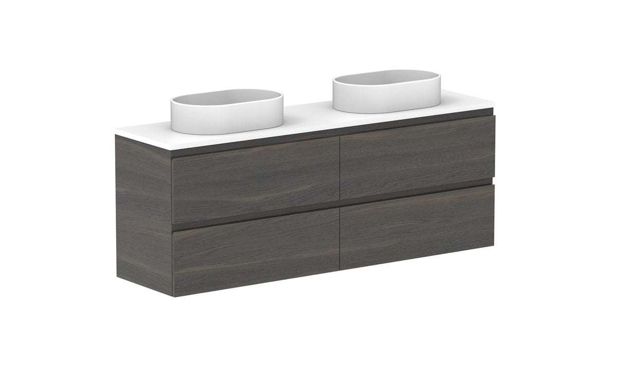 ADP Glacier Ensuite All-Drawer Twin Wall Hung Vanity 1500mm double bowl, benchtop