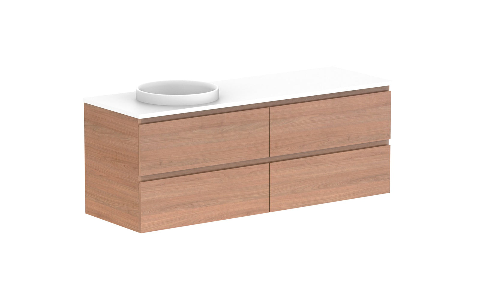 ADP Glacier Full Depth All-Drawer Twin Wall Hung Vanity 1500mm left offset bowl, benchtop