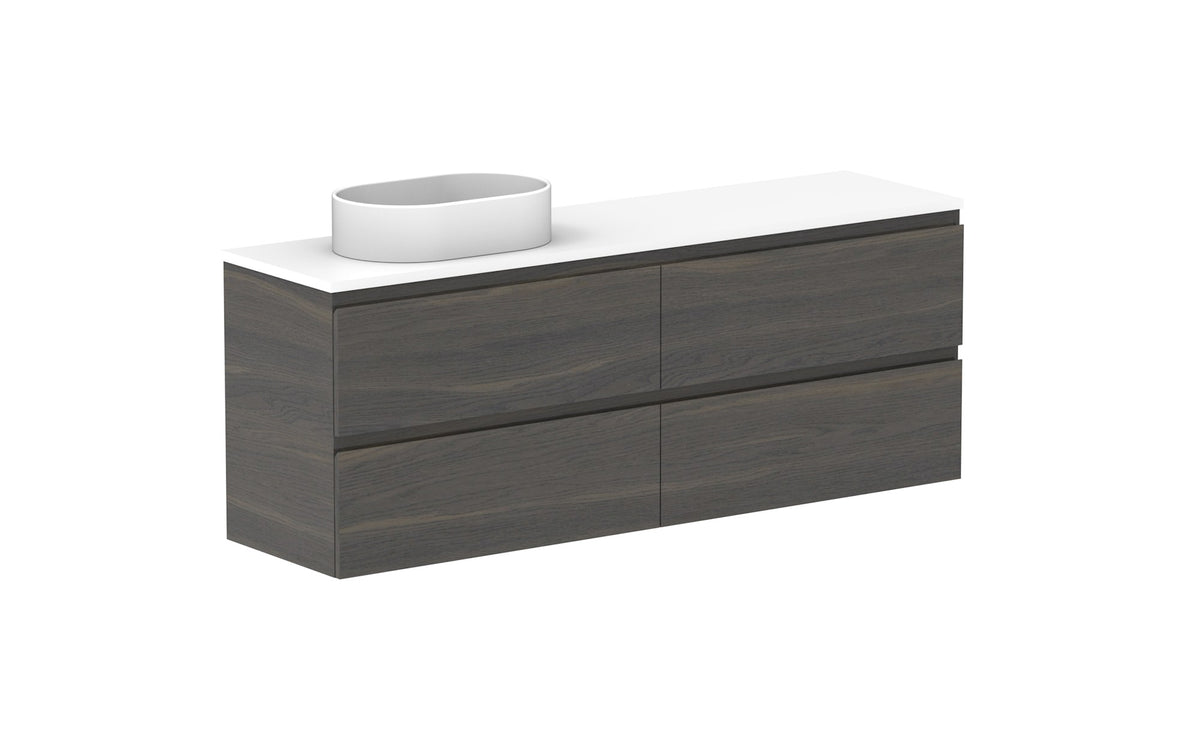 ADP Glacier Ensuite All-Drawer Twin Wall Hung Vanity 1500mm left offset bowl, benchtop