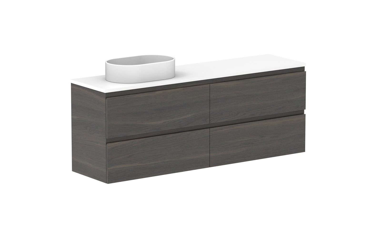 ADP Glacier Ensuite All-Drawer Twin Wall Hung Vanity 1500mm left offset bowl, benchtop