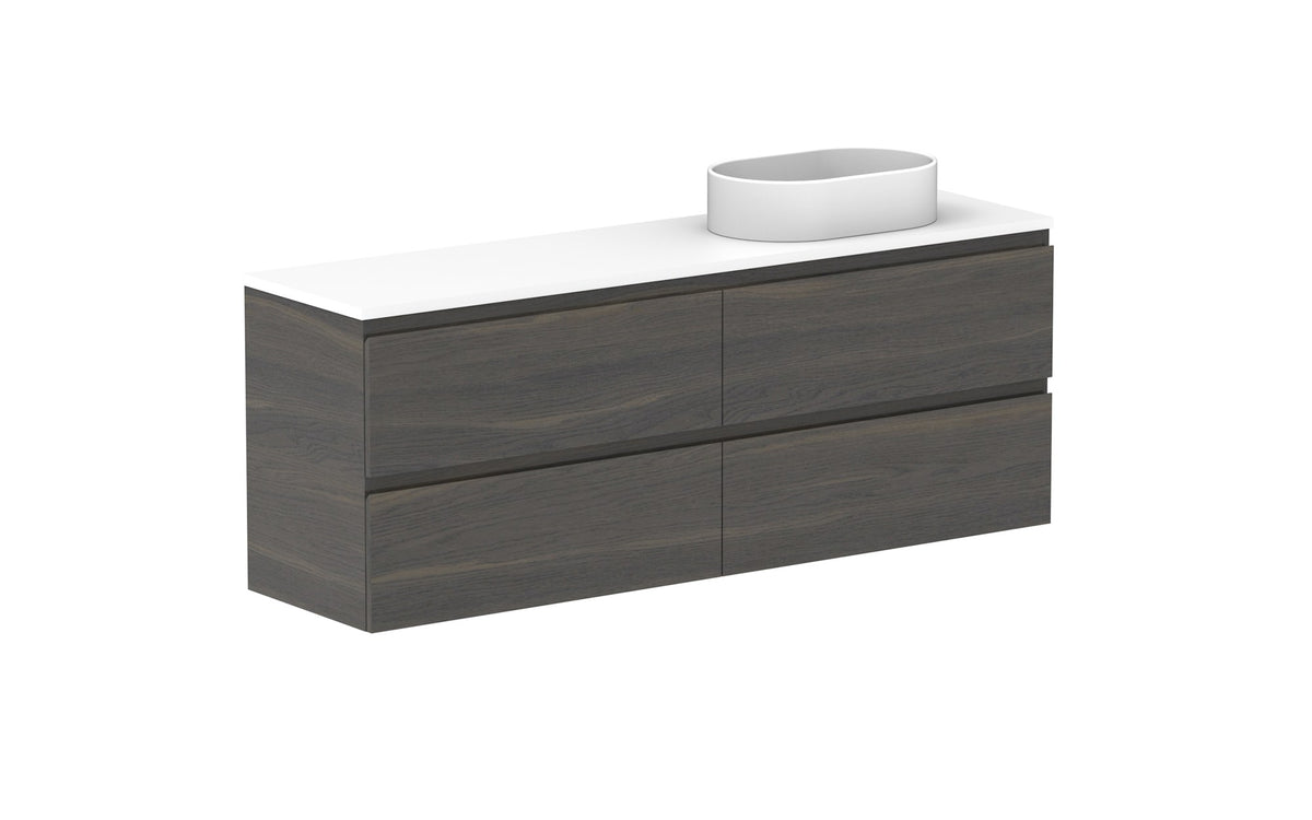 ADP Glacier Ensuite All-Drawer Twin Wall Hung Vanity 1500mm right offset bowl, benchtop
