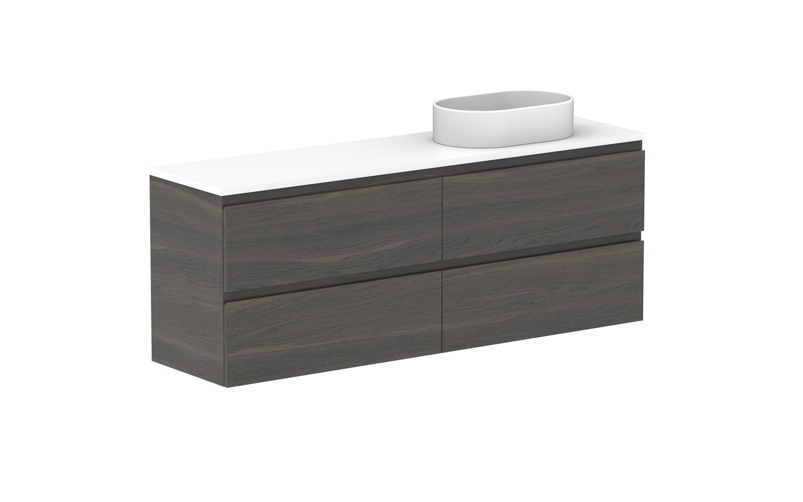 ADP Glacier Ensuite All-Drawer Twin Wall Hung Vanity 1500mm right offset bowl, benchtop