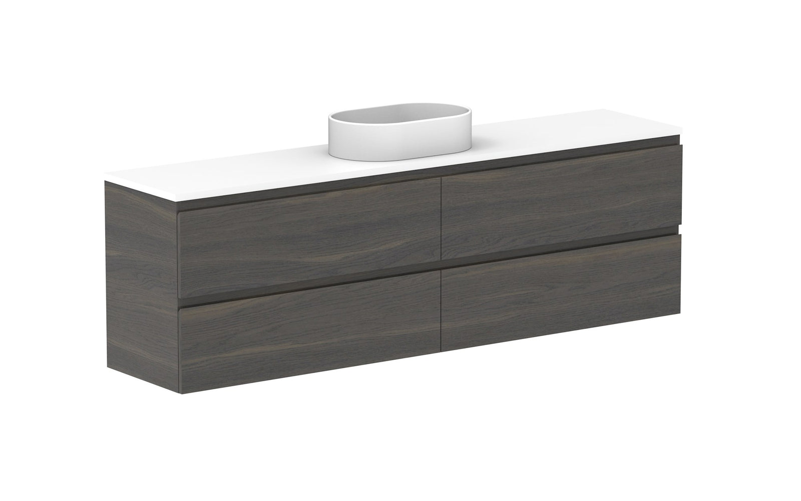ADP Glacier Ensuite All-Drawer Twin Wall Hung Vanity 1800mm centre bowl, benchtop