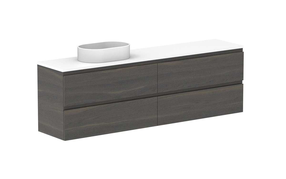 ADP Glacier Ensuite All-Drawer Twin Wall Hung Vanity 1800mm left offset bowl, benchtop