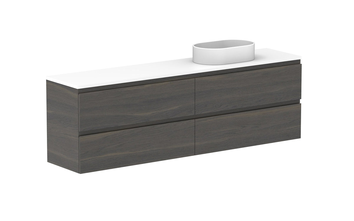 ADP Glacier Ensuite All-Drawer Twin Wall Hung Vanity 1800mm right offset bowl, benchtop