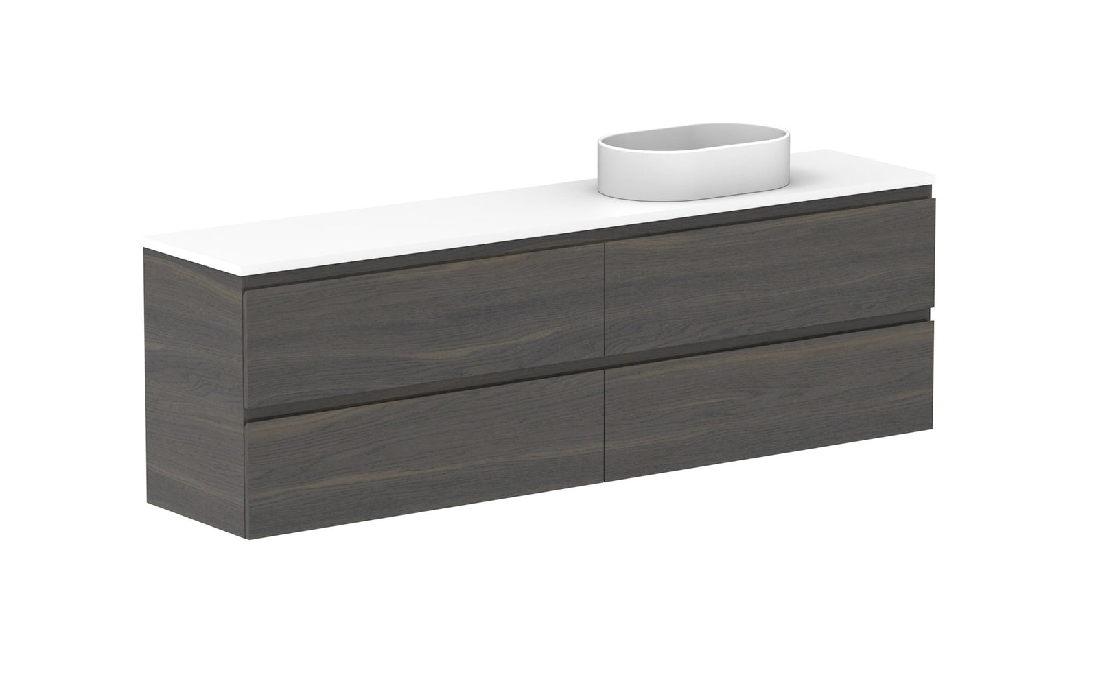 ADP Glacier Ensuite All-Drawer Twin Wall Hung Vanity 1800mm right offset bowl, benchtop