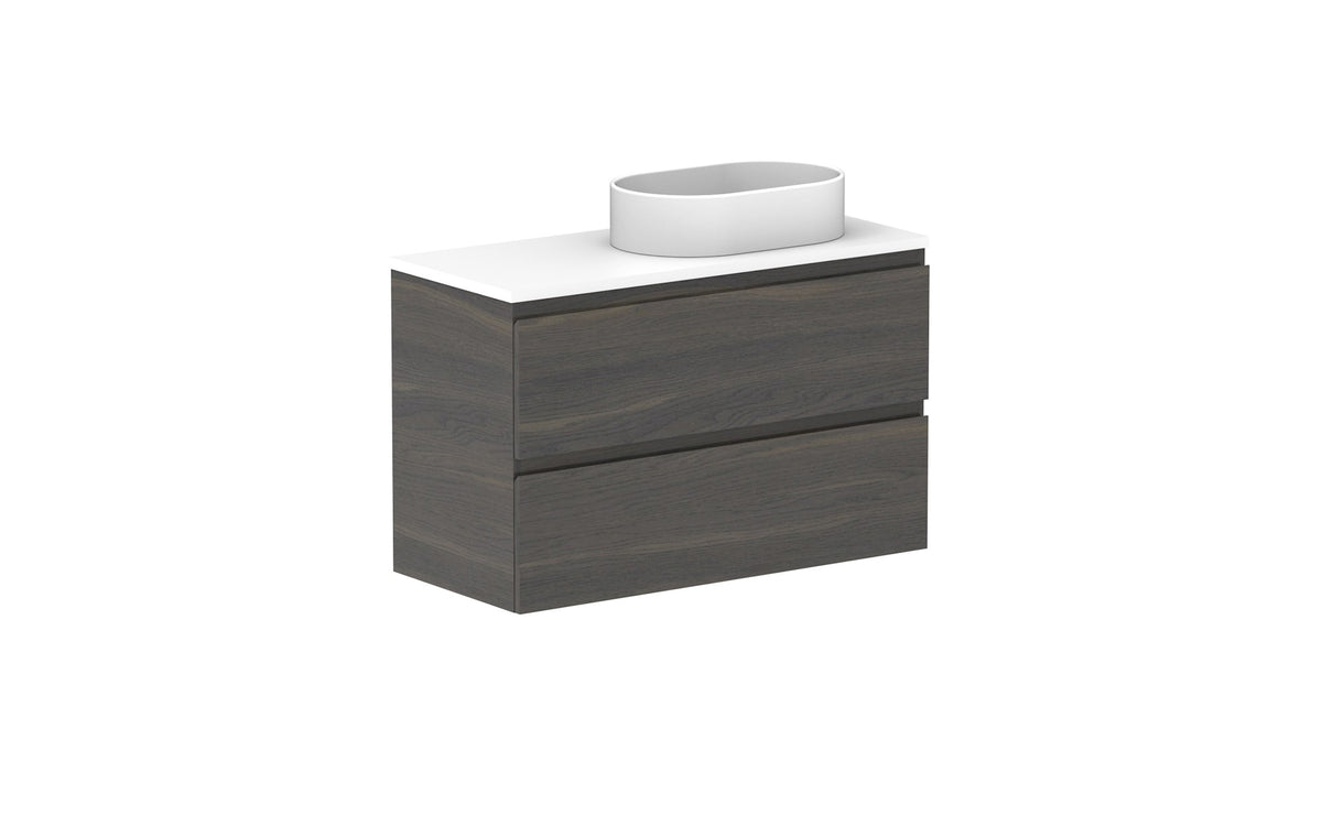 ADP Glacier Ensuite All-Drawer Twin Wall Hung Vanity 900mm right offset bowl, benchtop