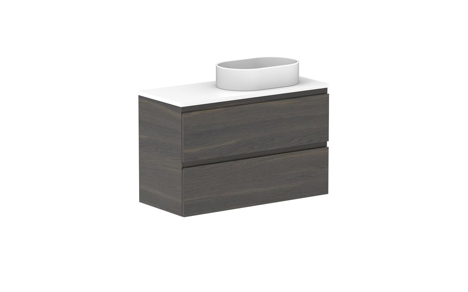 ADP Glacier Ensuite All-Drawer Twin Wall Hung Vanity 900mm right offset bowl, benchtop