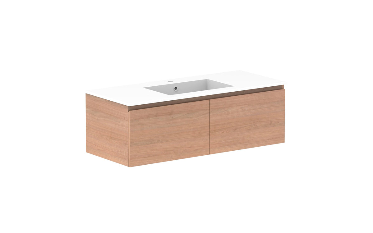 ADP Glacier Full Depth All-Drawer Slim Wall Hung Vanity 1200mm centre bowl, cast marble top