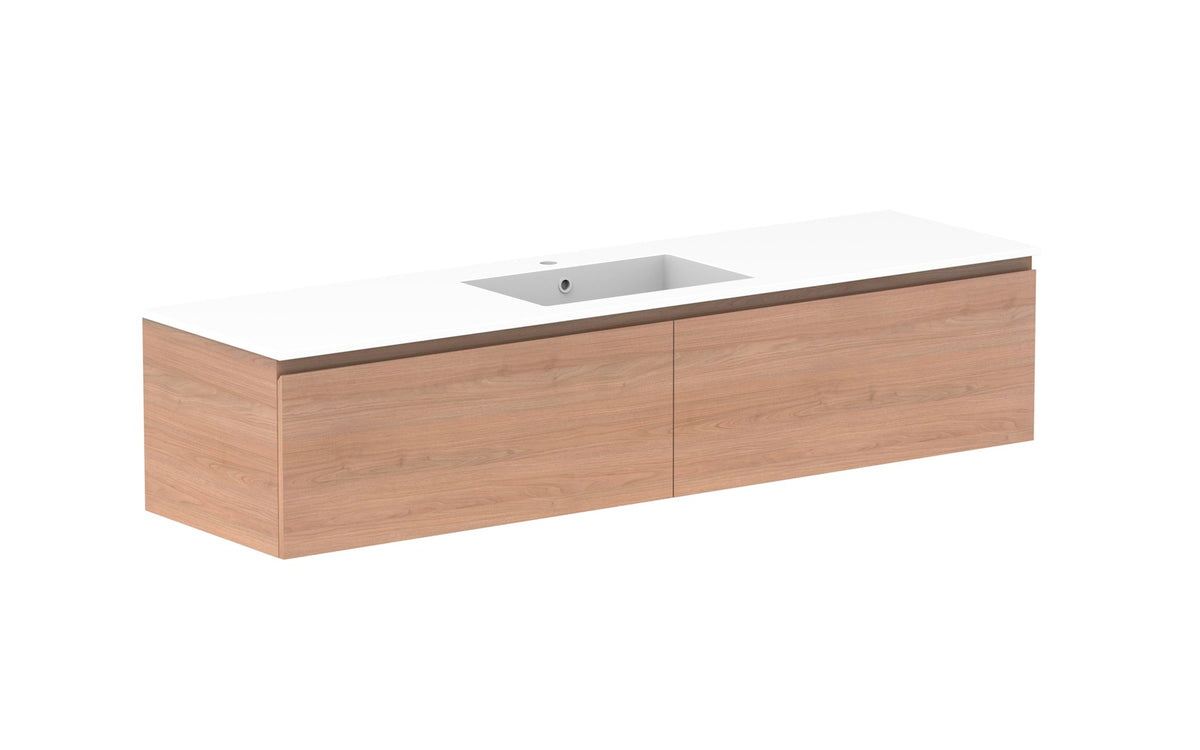 ADP Glacier Full Depth All-Drawer Slim Wall Hung Vanity 1800mm centre bowl, cast marble top
