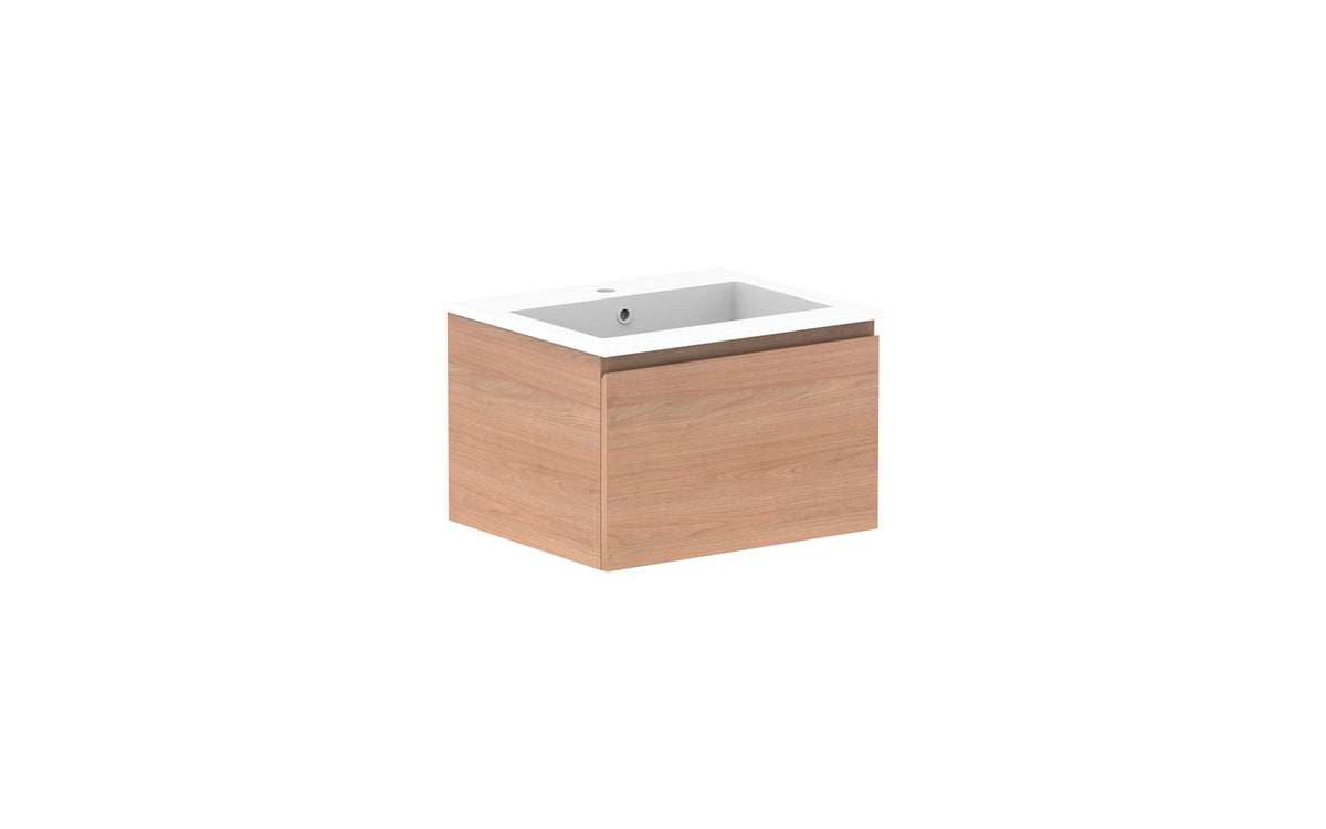 ADP Glacier Full Depth All-Drawer Slim Wall Hung Vanity 600mm centre bowl, cast marble top