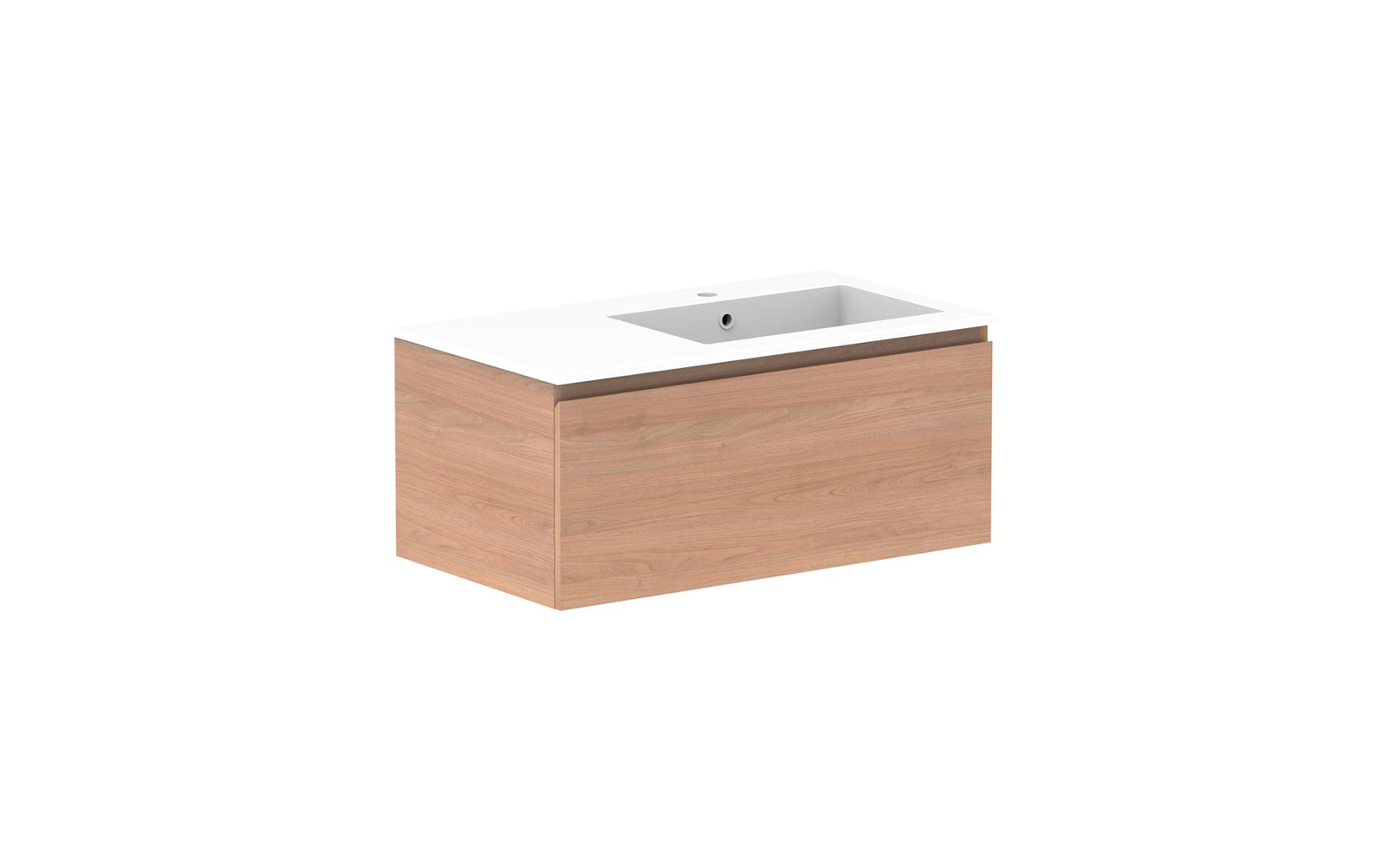 ADP Glacier Full Depth All-Drawer Slim Wall Hung Vanity 900mm right offset bowl, cast marble top