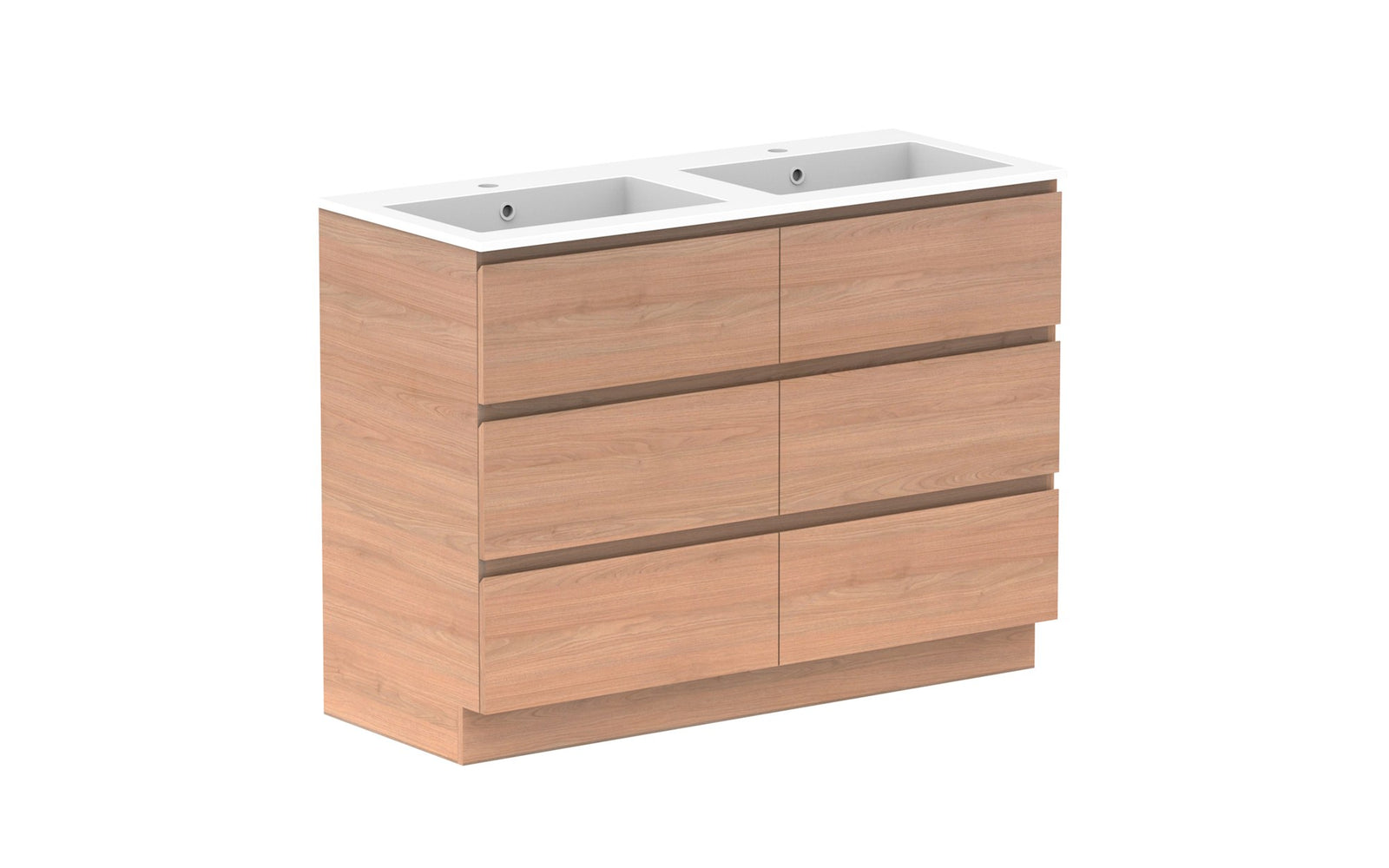 ADP Glacier Full Depth All-Drawer Trio Floor Mount Vanity 1200mm double bowl, cast marble top