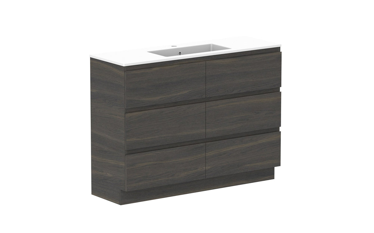 ADP Glacier Ensuite All-Drawer Trio Floor Mount Vanity 1200mm, cast marble top