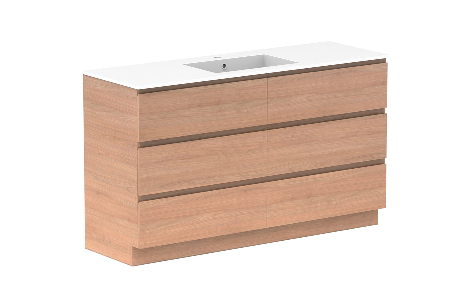 ADP Glacier Full Depth All-Drawer Trio Floor Mount Vanity 1500mm centre bowl, cast marble top