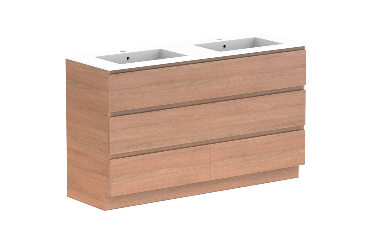 ADP Glacier Full Depth All-Drawer Trio Floor Mount Vanity 1500mm double bowl, cast marble top