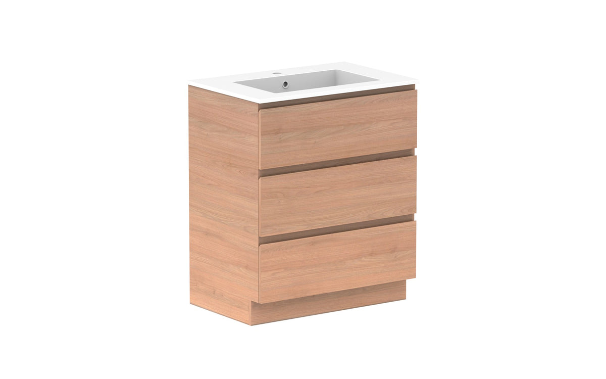 ADP Glacier Full Depth All-Drawer Trio Floor Mount Vanity 750mm centre bowl, cast marble top