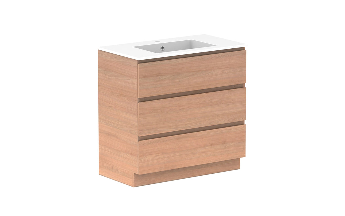 ADP Glacier Full Depth All-Drawer Trio Floor Mount Vanity 900mm centre bowl, cast marble top