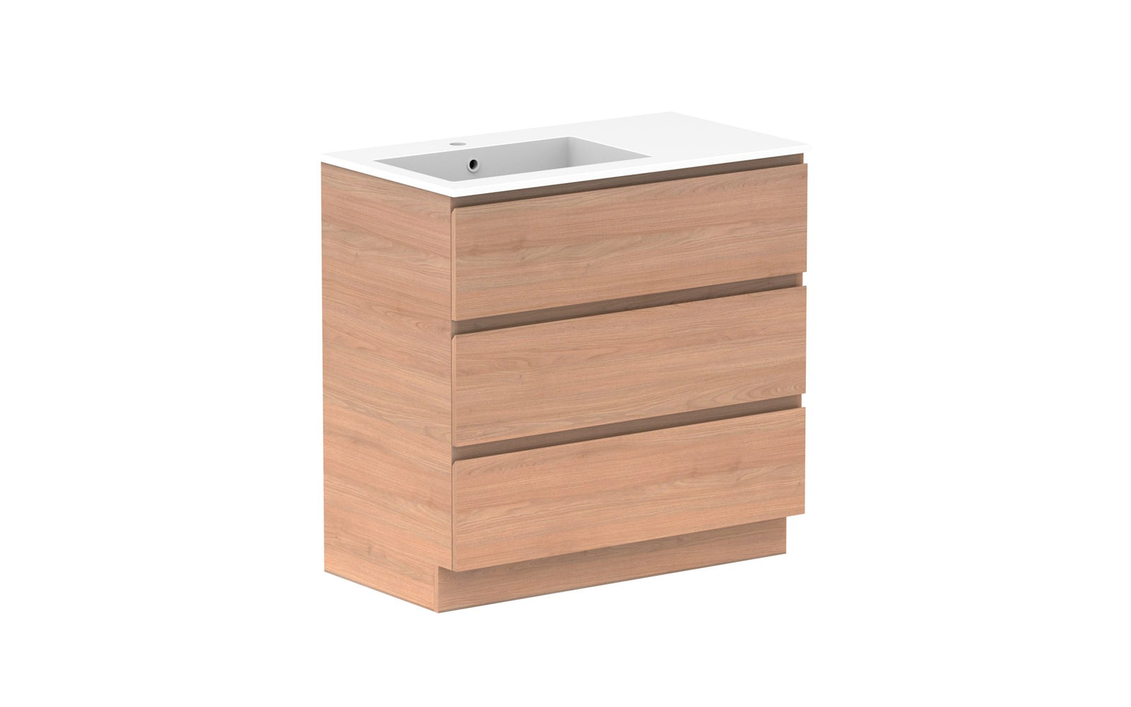 ADP Glacier Full Depth All-Drawer Trio Floor Mount Vanity 900mm left offset bowl, cast marble top