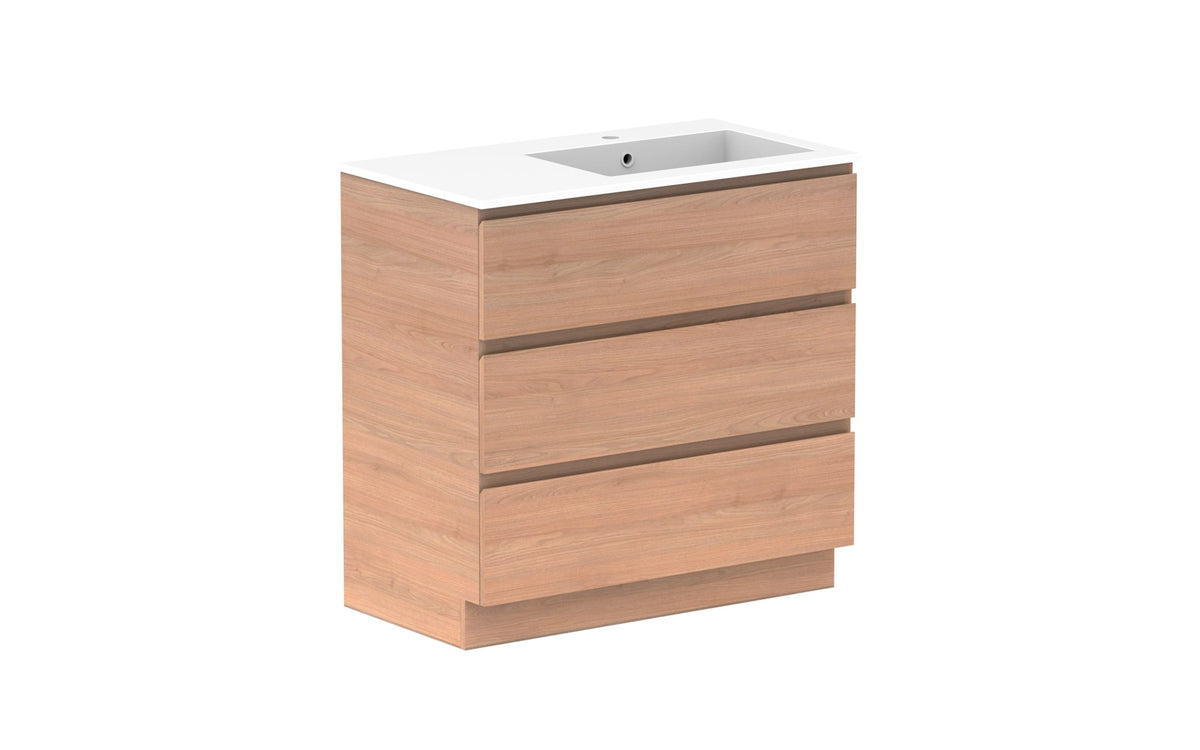 ADP Glacier Full Depth All-Drawer Trio Floor Mount Vanity 900mm right offset bowl, cast marble top