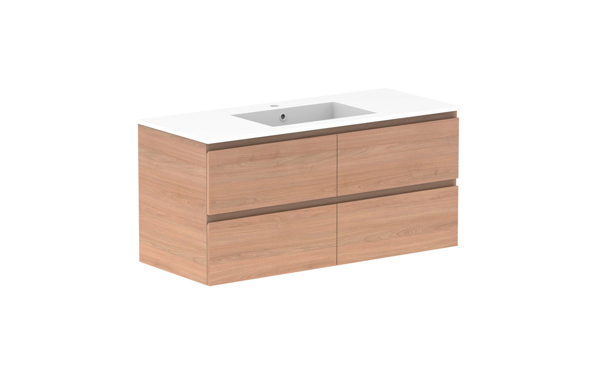 ADP Glacier Full Depth All-Drawer Twin Wall Hung Vanity 1200mm centre bowl, cast marble top