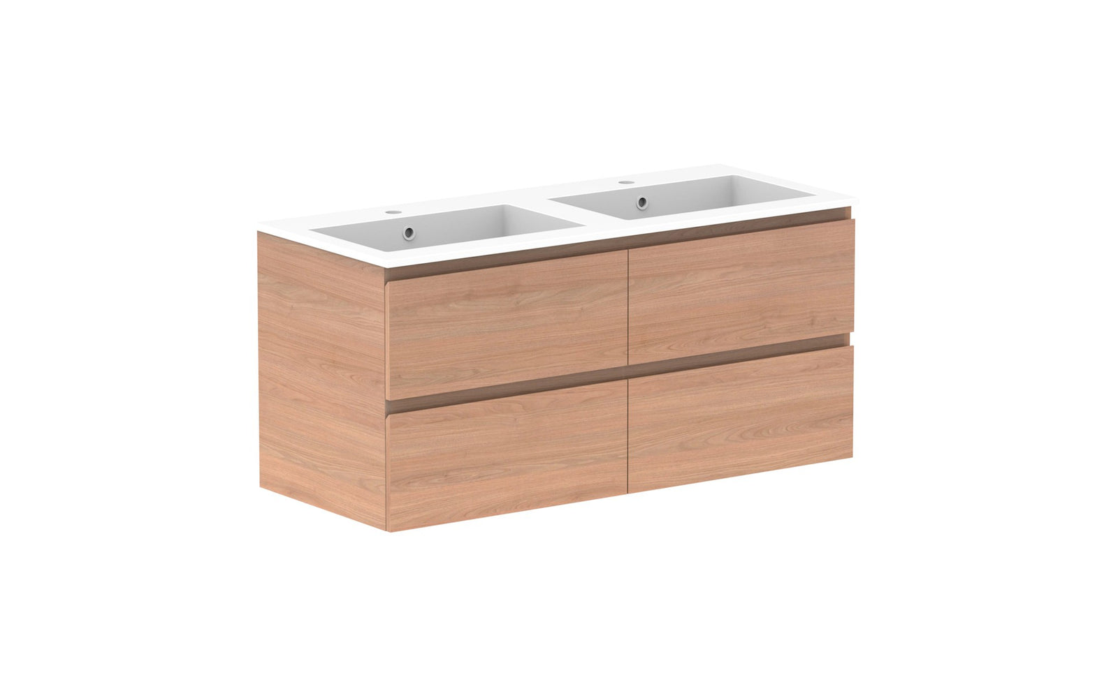 ADP Glacier Full Depth All-Drawer Twin Wall Hung Vanity 1200mm double bowl, cast marble top