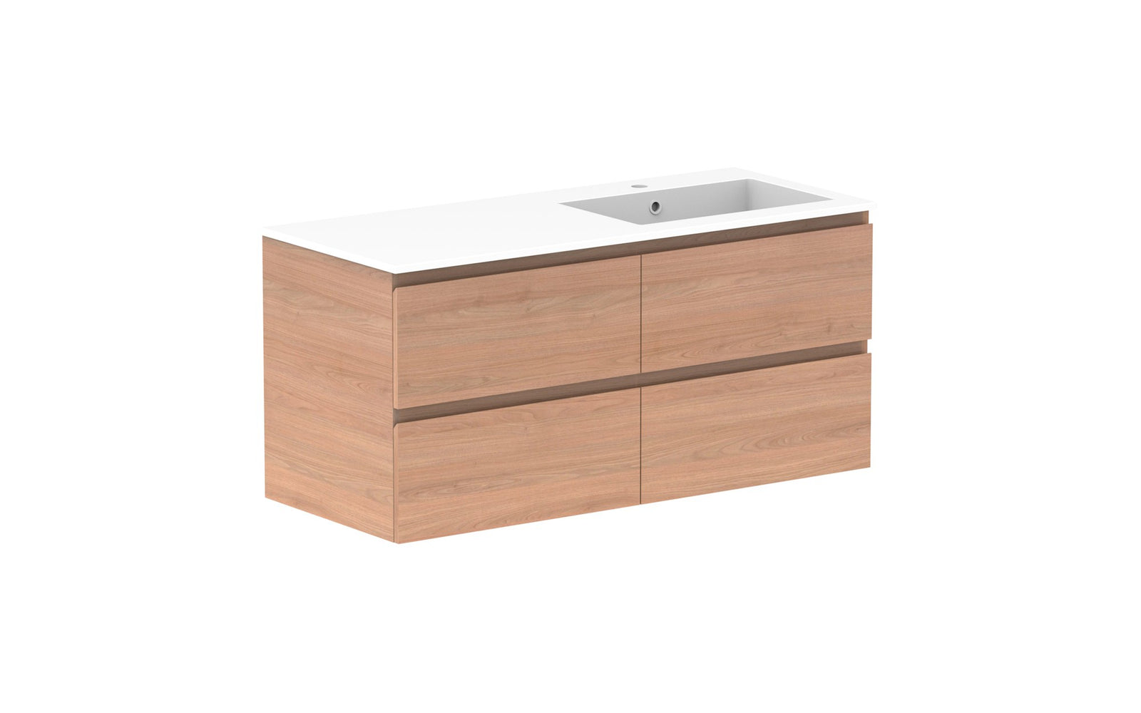 ADP Glacier Full Depth All-Drawer Twin Wall Hung Vanity 1200mm right offset bowl, cast marble top