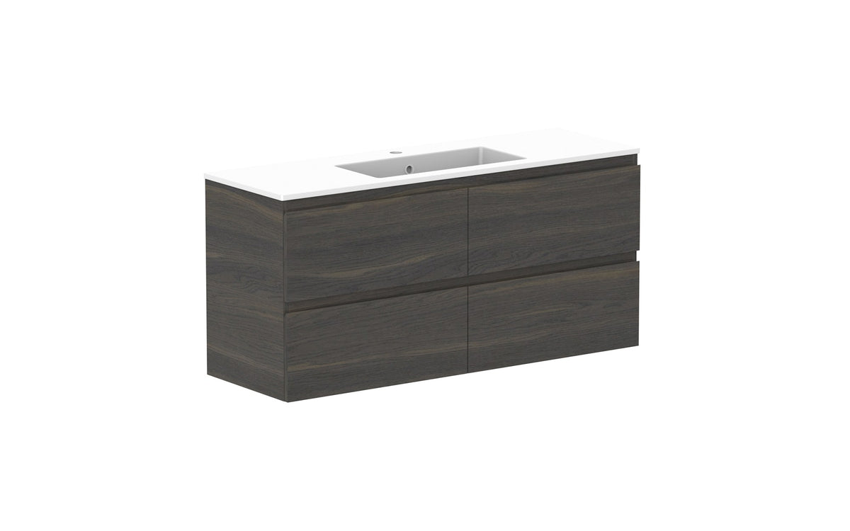 ADP Glacier Ensuite All-Drawer Twin Wall Hung Vanity 1200mm, cast marble top