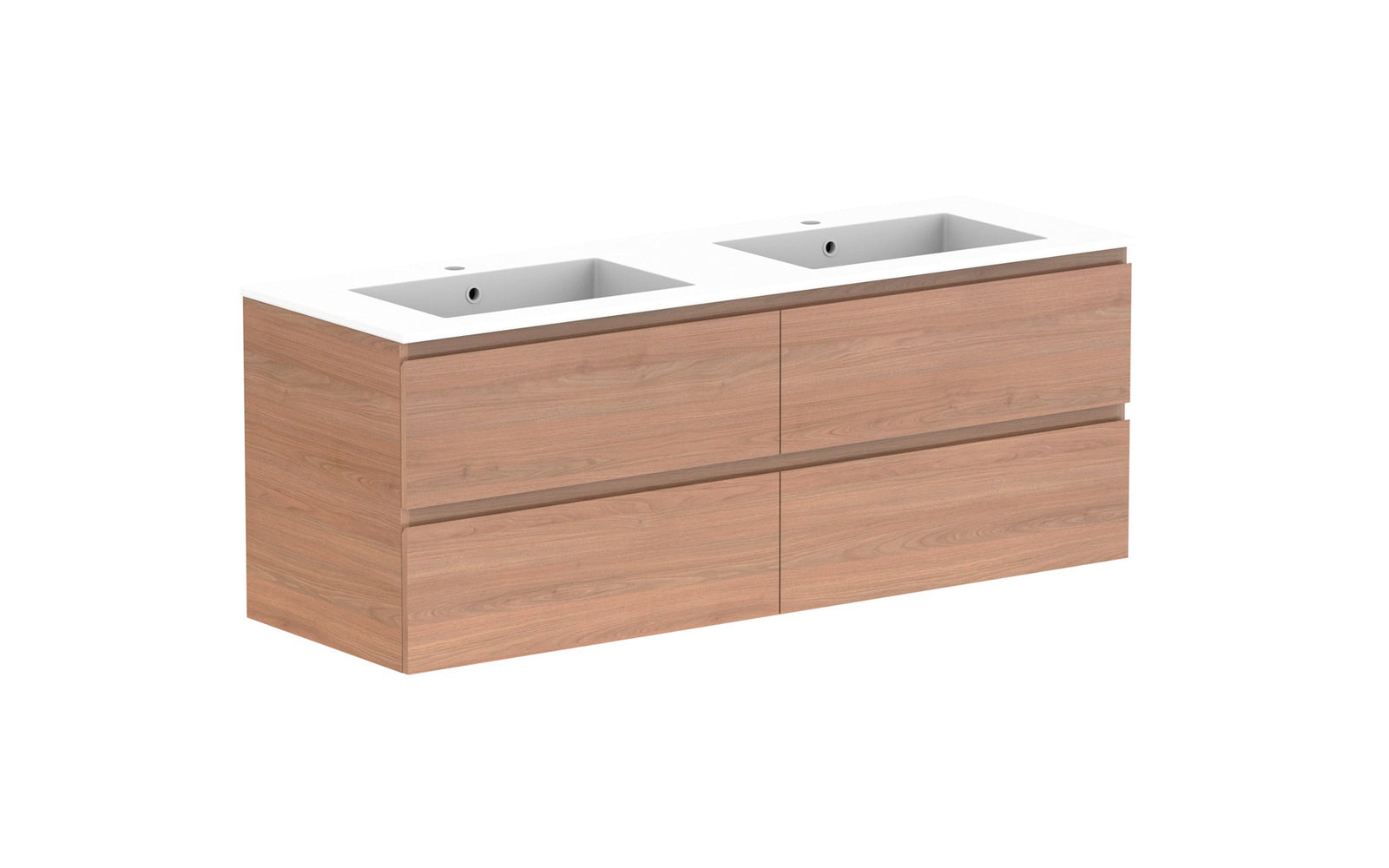 ADP Glacier Full Depth All-Drawer Twin Wall Hung Vanity 1500mm double bowl, cast marble top