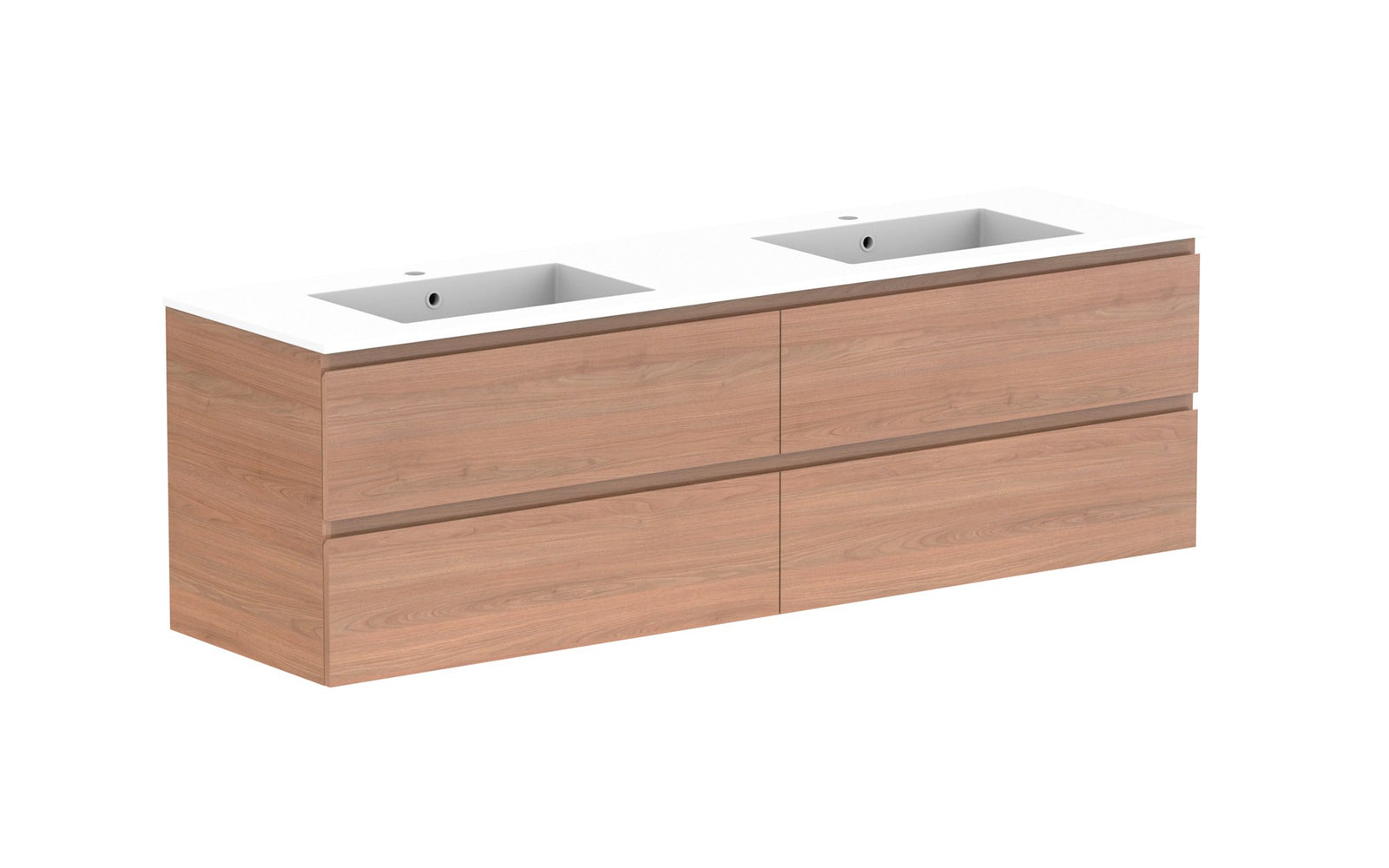 ADP Glacier Full Depth All-Drawer Twin Wall Hung Vanity 1800mm double bowl, cast marble top