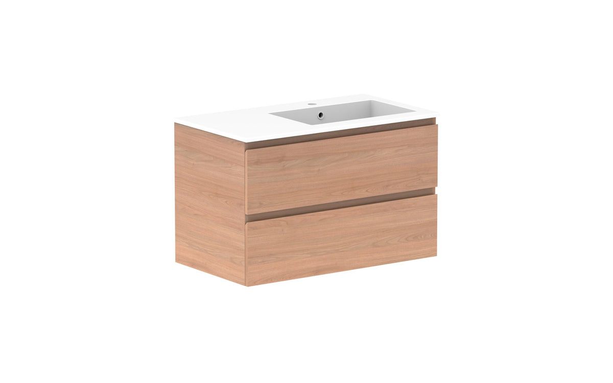 ADP Glacier Full Depth All-Drawer Twin Wall Hung Vanity 900mm right offset bowl, cast marble top