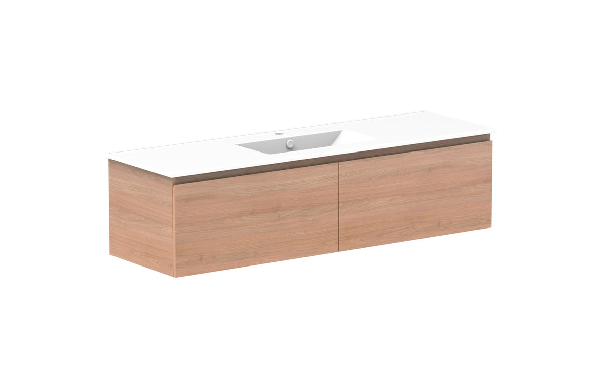 ADP Glacier Full Depth All-Drawer Slim Wall Hung Vanity 1500mm centre bowl, ceramic top