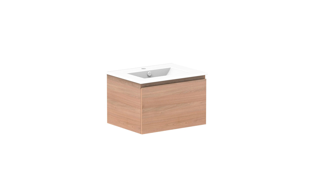 ADP Glacier Full Depth All-Drawer Slim Wall Hung Vanity 600mm centre bowl, ceramic top